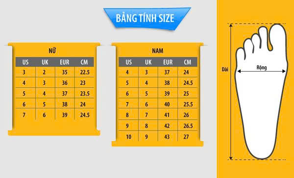 Bảng size giày Động Lực