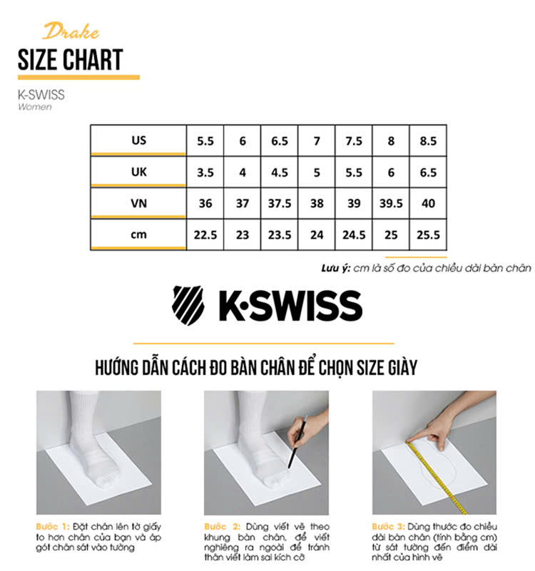 Bảng size giày K-Swiss