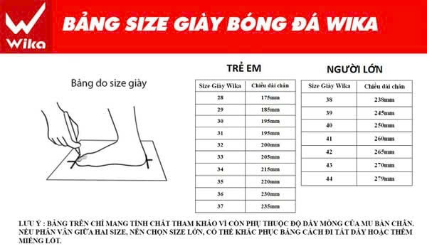 Bảng size giày Wika