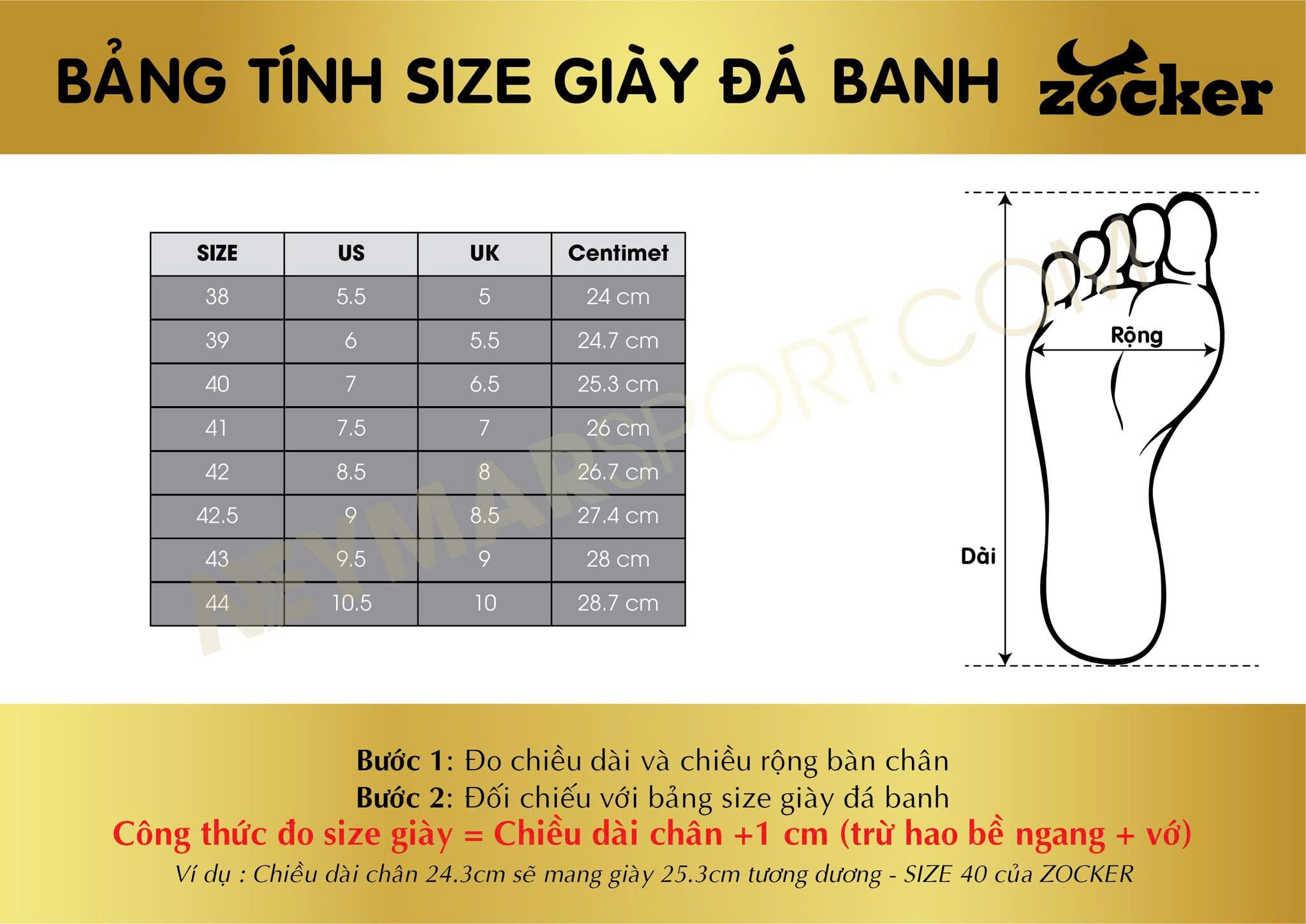 Bảng size giày Zocker